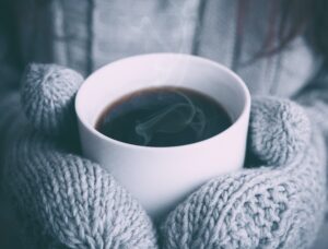 warm mitts steaming coffee